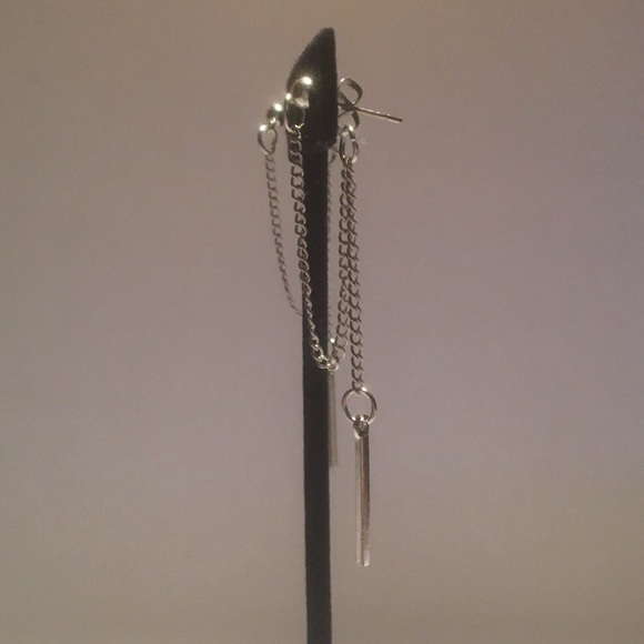 Silver Chain Back Tassel Earrings - Picture 3 of 4
